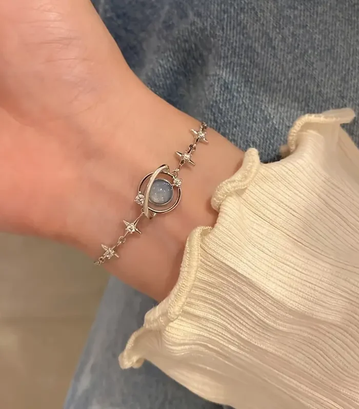 Planet Charm Bracelet with Sparkling Rhinestones