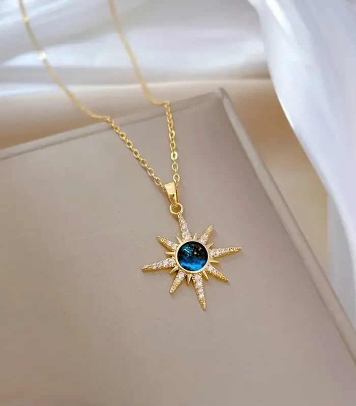 Garde Starburst Pendant Necklace with Blue Faux Zirconia