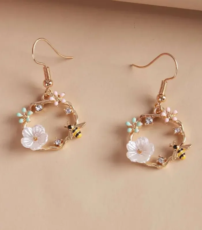 Bee Flower Drop Dangle Earrings Animal
