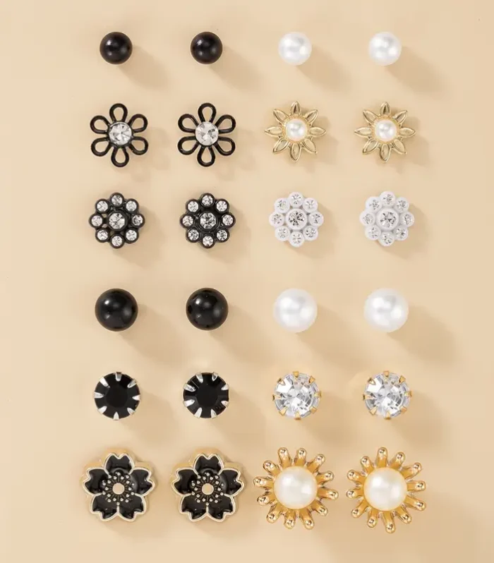 1 Set of 24 Fashion Unique Cute Fresh Elegant Small Flower Imitation Pearl Earrings Set