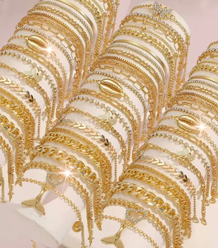 22pcs Bohemian Vintage Multi-Style Heart Synthetic Zirconia Butterfly Women's Stackable Anklet Set, Perfect for Casual Attire or Holiday Gift